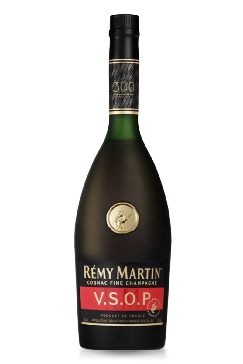 Remy Martin V.S.O.P. cognac bottle on a white background