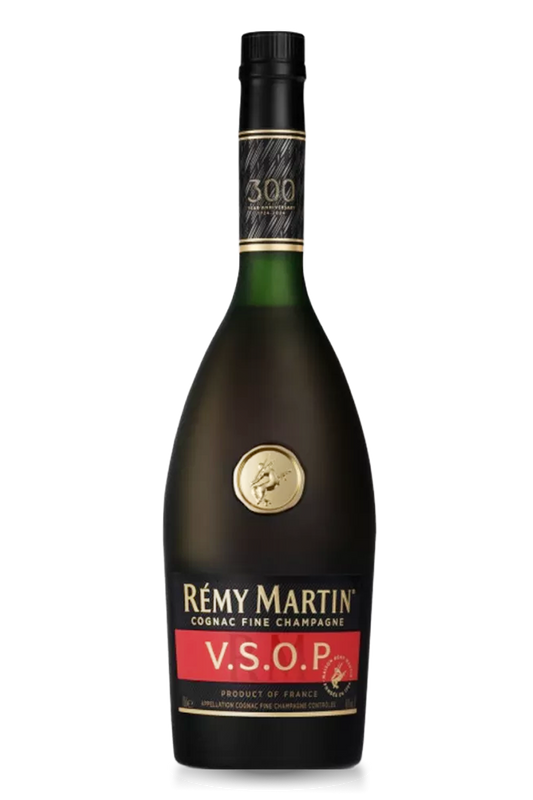 Remy Martin V.S.O.P. cognac bottle on a white background